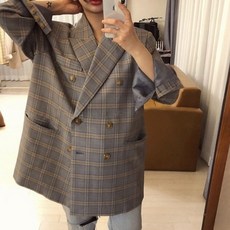 더블 버튼 체크 보이핏 쟈켓