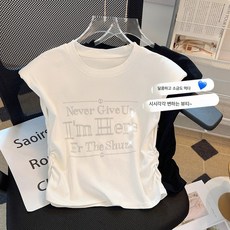 라운드 레터링 화이트 티셔츠 여 여름 디자인 소풍 서양풍 민소매 박시