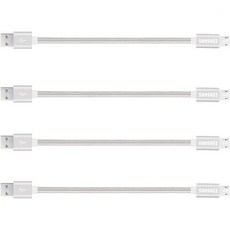 삼성 충전소 안드로이드 스마트폰용 COSOUS 짧은 마이크로 USB 케이블 9인치 나일론 충전 및 동기화 코드 4팩실버흰색, 4 Pack Short Micro Cables