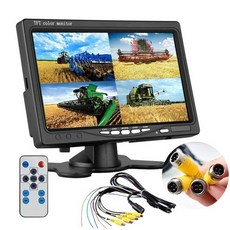 YuanTing 7 인치 쿼드 분할 화면 자동차 모니터 4CH 비디오 입력 주차 대시 보드 자동 트럭 RV AG 버스 CCTV 카메라 시스템 4Pin 자동차 모니터, 금