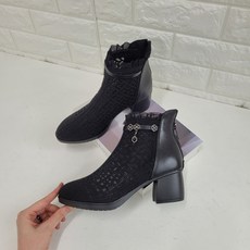 여름 큐빅 매쉬 통굽 앵클부츠(6cm Black)
