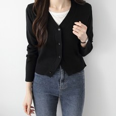 제니트 여성 기본핏 브이넥 데일리룩 베이직 밑단 디테일 긴팔 니트 가디건 잇츄밑포인트