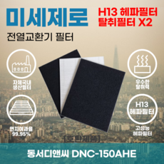 동서디앤씨 DNC-150AHE 전열교환기필터 아파트환기장치필터 헤파필터 H13등급 미세제로, 미세제로H13헤파필터+탈취카본필터1장(세트)+4000원 - dasanw120