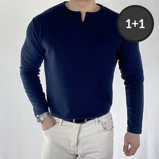 1+1 남자 머슬핏 브이넥 헨리넥 긴팔 티셔츠 링클프리 빅사이즈