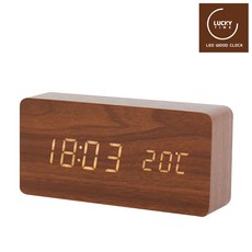 럭키타임 무소음 LED 우드시계 + USB케이블 온도 알람 주야간 밝기조정, 월넛