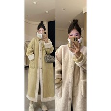 리버시블 양털 후리스 롱무스탕 코트 두꺼운 기모 고퀄리티 겨울 여성 QOYO