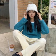 요즘힙한 모델한혜진 에머럴드 컬러 루즈핏 스웨터 여성니트 여자니트 완소템 오피스룩