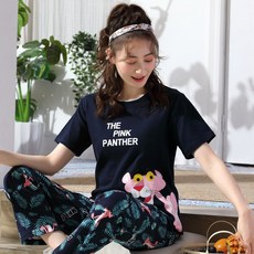 가온공방 순면잠옷세트 봄 여름 계절 반팔 코튼 가을 얇은 미드 큰 패밀리 어머니 여성 실내복셋트