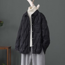 여성 카라넥 경량 숏 패딩 셔츠 자켓 루즈핏 패딩 남방 캐주얼 겨울 아우터 코트