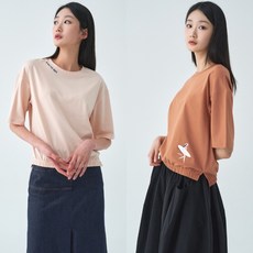 [지센] 여성 밑단 밴딩 라운드 5부소매 티셔츠(색상2종) 면63%