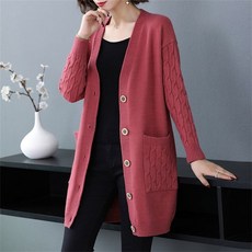 besteffie 여성 가디건 봄 가을 브이넥 루즈핏 무지 골지 꽈배기니트 하프카디건 편한 캐주얼 데일리 빅사이즈 중년여성 니트 카디건 C27