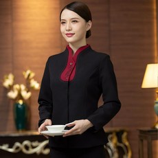 베이징 수놓다 긴 소매 겨울 가을 옷 샤브샤브 중국식 음식점 티 다락 패스트푸드포장 호텔 제, XXL 여성 블랙 단 상의
