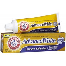 암앤하머 베이킹소다 ARM &amp; HAMMER 어드밴스 화이트 베이킹 소다 &amp; 과산화지질 치약 익스트림 화이트닝 4.3 oz: 헬스, 1