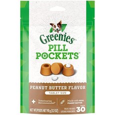 그리니즈 강아지 필포켓 피넛버터 224g 30개 (타블렛 사이즈) 반려견 필포켓, Peanut Butter, 3.2 Ounce (Pack of 1) - 필포켓