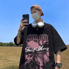 반팔 티셔츠 여름 남성복 미국식 남성 루즈핏 반팔 상의 남성용