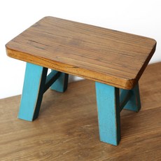 느릅나무 고재 복고풍 원목 미니스툴 현관의자 풋스툴 화분받침 stool 예쁜 사각 스툴, 터콰이즈