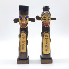 한국 전통 목각 웃는 장승 세트(대) 천하대장군 지하여장군 선물 기념품