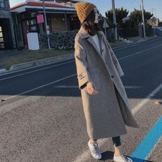 헤링본 루즈핏 모직 롱 코트