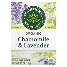 트래디션널 매디셔널스 Traditional Medicinals 유기농 카모마일 and 라벤더 카페인 무함유 포장 티백 16개입 24g(0.85oz) TRA-00054, 1개
