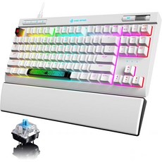 지유랑 기계식 게이밍 키보드 87키 크로마 RGB LED 백라이트 블랙 컴퓨터 멀티미디어 키 고스팅 방지 방수 조명 USB 유선 PC Mac Xbox용, White & Special Keycaps, White & Special Keycaps, 1개