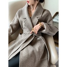 여자헤링본코트 클래식한 섬세한 장인정신 ~ 헤링본 양면울 코트 2019겨울 끈이있는 롱타입 미지물외투