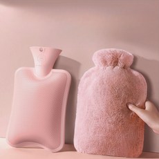 라라민 보온 물주머니 온수 찜질팩 극세사 커버 세트, 소프트핑크 2L.,