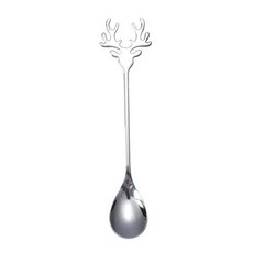 커피 디저트 스테인레스 스틸 아이스크림 크리스마스 사슴 머리 스푼 뿔 차, 01 silver, 1개