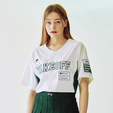 테이크오프 골프 티셔츠 Driving Patch Swing Shirts 화이트/그린 - 골프스윙셔츠