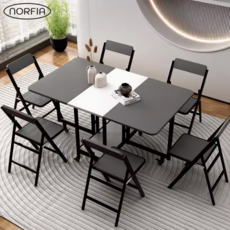 노르피아 공간활용 접이식 식탁 의자 폴딩 확장형 윙드 테이블 세트 거실 이동식 4인용 6인용, 의자 4개 세트, 그레이
