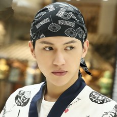 DFHG 일식 요리 두건 레스토랑 초밥 집 남녀 종업원 요리사 일 용 포두 모자 검은색 프린트 01 (남녀 공용 조절 가능)