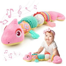 Awotoy Baby Toys 0~ 뮤지컬 봉제 동물 활동 부드러운 장난감 다양한 주름 딸랑이 및 질감 터미 타임 해마 그린 1406589, 핑크-공룡, 핑크-공룡 - 터미타임