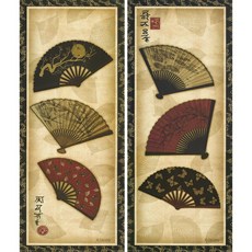 2 패널 일본 전통 꽃 팬 벽 매달려 틀 그림 홈 장식 캔버스 벽 포스터, 33x80cm