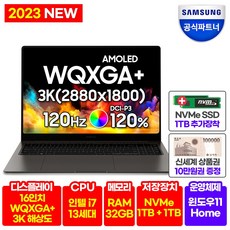 삼성 갤럭시북3 프로 NT960XFG-K71A 16형 대화면 3K WQXGA+ 120hz 업무용 인강용 코딩용 개발자용 영상편집 가벼운 비즈니스 고사양 사무용 노트북, 그라파이트, NT960XFG-K71AR, 코어i7, 1TB, 32GB, WIN11 Home