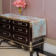 도장거실장 테이블보 뚜껑 수건 유러피안 나비장 덥는천 메탈선반소품보관 먼지방지 커버 주문제작함 차탁 매트 탁자보, 45 *280 （적합 장롱장 230-, 쌍어 블루 （구슬을 매달다 타입 ）