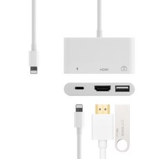 LIGHTNING 어댑터 사과폰 IPHONE78PLUS11XXRXSPROMAX 핸드폰 HDMIUSB 연결 티비 읽고 있다, 화이트 Lightning 이적 HDM