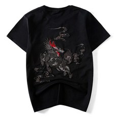 플러스 빅 사이즈 남성 의류 티셔츠 일본 스타일 패션 타이드 기린 자수 루즈 캐주얼 코튼 반팔 티셔츠 M-5XL