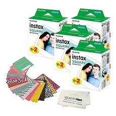 Fujifilm Instax Square Instant Film and Stickers for The instax Square Instant Camera + Quality Photo Microfiber Cloth. 20 Films, 본문참고, Product Packaging = 80 Films