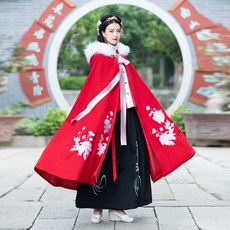 겨울 가을 꿈이다 명령함 에스닉 상패 자수 두꺼운 보온 모직 롱 스윙 엔틱 망토