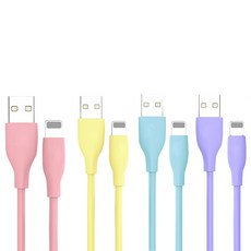 아이엔조이 마카롱 고속 충전 USB 아이폰 케이블 4개입, 혼합색, 1.2m