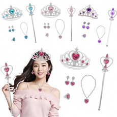 하트 공주 주얼리 5종 세트 브라이덜샤워 공주놀이 파티용품 왕관 요술봉 반지 목걸이 귀걸이 키덜트, 주얼리5종+장갑세트, 로즈레드