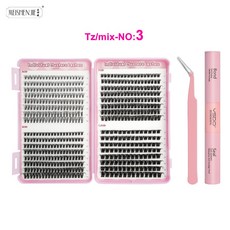 속눈썹 연장 키트 30D 50D 70D 클러스터 자연스럽고 길고 두꺼운 인조 믹스 메이크업 세트 본드 및 도장, [07]Tz-mix-NO3, 1개