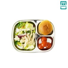 바른식판 스텐 3구 어린이집 간식접시 어른 다이어트 식판, 스텐3구간식식판, 1개