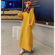 Momolatti 빅사이즈 여성 오버핏 후드 기모 긴팔 원피스