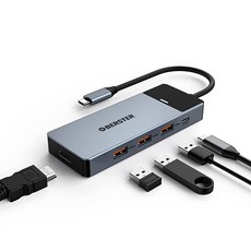 USB C 허브 7 in 1 어댑터 4K HDMI 3.0 포트 2개 100W PD SDTF 카드 리더기 도크 썬더볼트 3 맥북 프로에어 윈도우 및 타입 장치와 호환, OB-HB046-11-ASIN, 1개