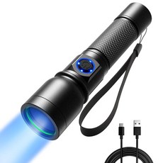 Consciot UV 핸드전등 블랙 라이트 USBC 충전식 365nm LED 자외선 블랙라이트 반려동물 소변 감지 건조한 얼룩 빈대 경화 수지 젤 네일 암석 검색용 휴대용 목재 램, 1 Pack, 1개