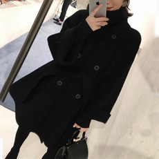 양면 겨울 가을 하프기장 작은 키 더플 케이프 판초 블랙 모직코트