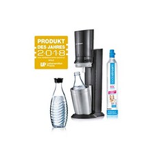 sodastream 탄산수제조기 소다메이커 CO2 실린더 2x 유리 캐러 페 티타늄이있는 소다스트림 크리스탈 20 워터 버블 러-65870, 01.티타늄 / 실버, 01.물병 1 개 포함