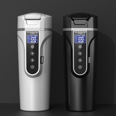 휴대용 자동차 가열 컵 스테인레스 스틸 워머 물 주전자 커피 머그잔 LCD 디스플레이 온도 12V 24V, 2)Black