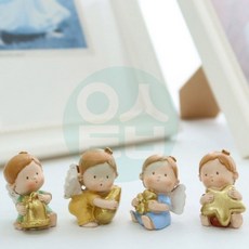 위센티브 아기 천사 소품 4P세트 인테리어인형 카페장식 인테리어오브제, 골드