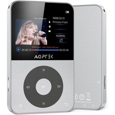 AGPTEK 64GB MP3 플레이어(블루투스 포함) 2.3인치 수평 스크린 클래식 다기능 음악 플레이어(스피커 FM 라디오 모델: A52 Silver - 플레이어